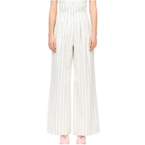 New Rebecca Taylor Striped Wide Leg Suit Pants Snow and Black NWT Women’s 0 - Picture 1 of 14